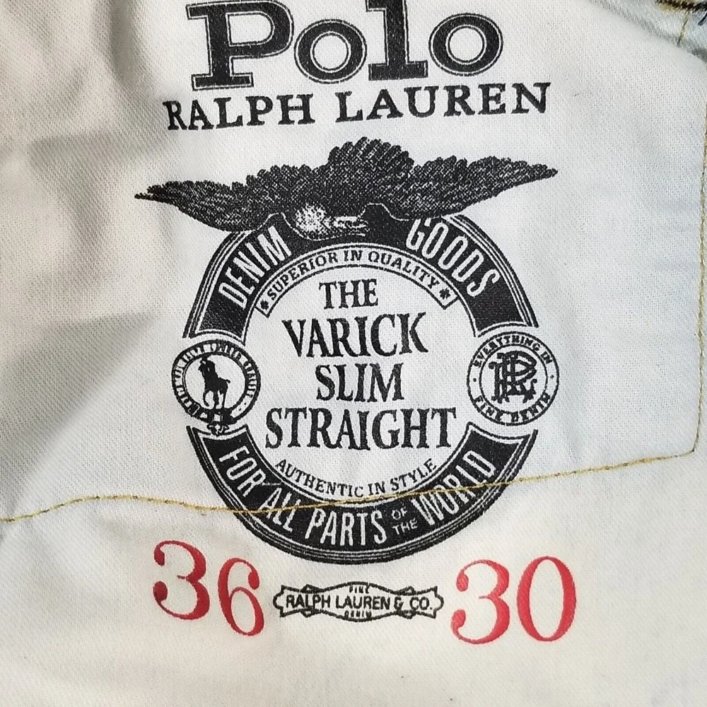 Polo Ralph Lauren jeans men's 36 x 30 Varick slim straight blue denim pants‎